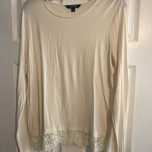 Polo by Ralph Lauren Cream Long Sleeve Top with Lace Detail